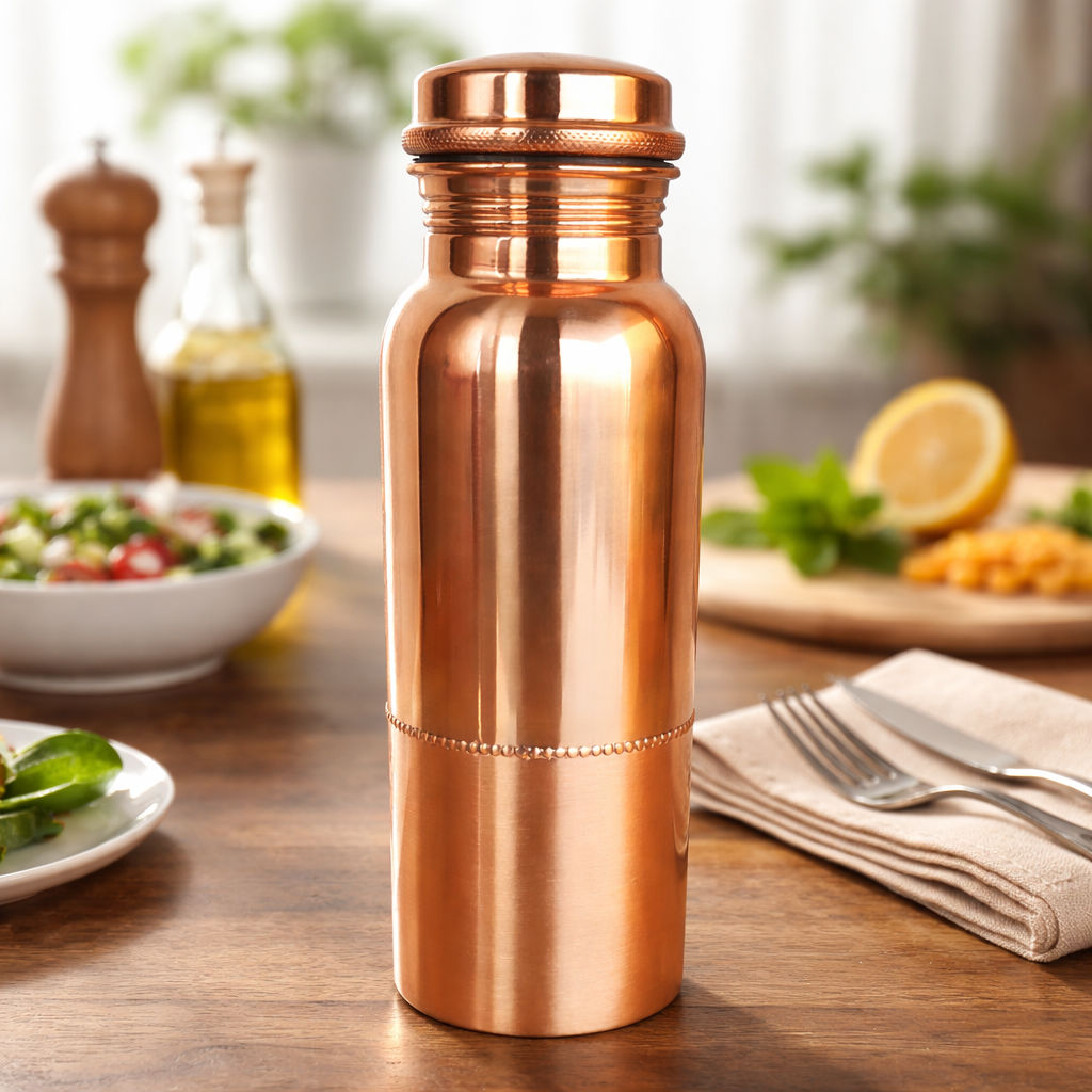 Pure copper water bottle with half lacquer coated design, plain - 750 ML 107